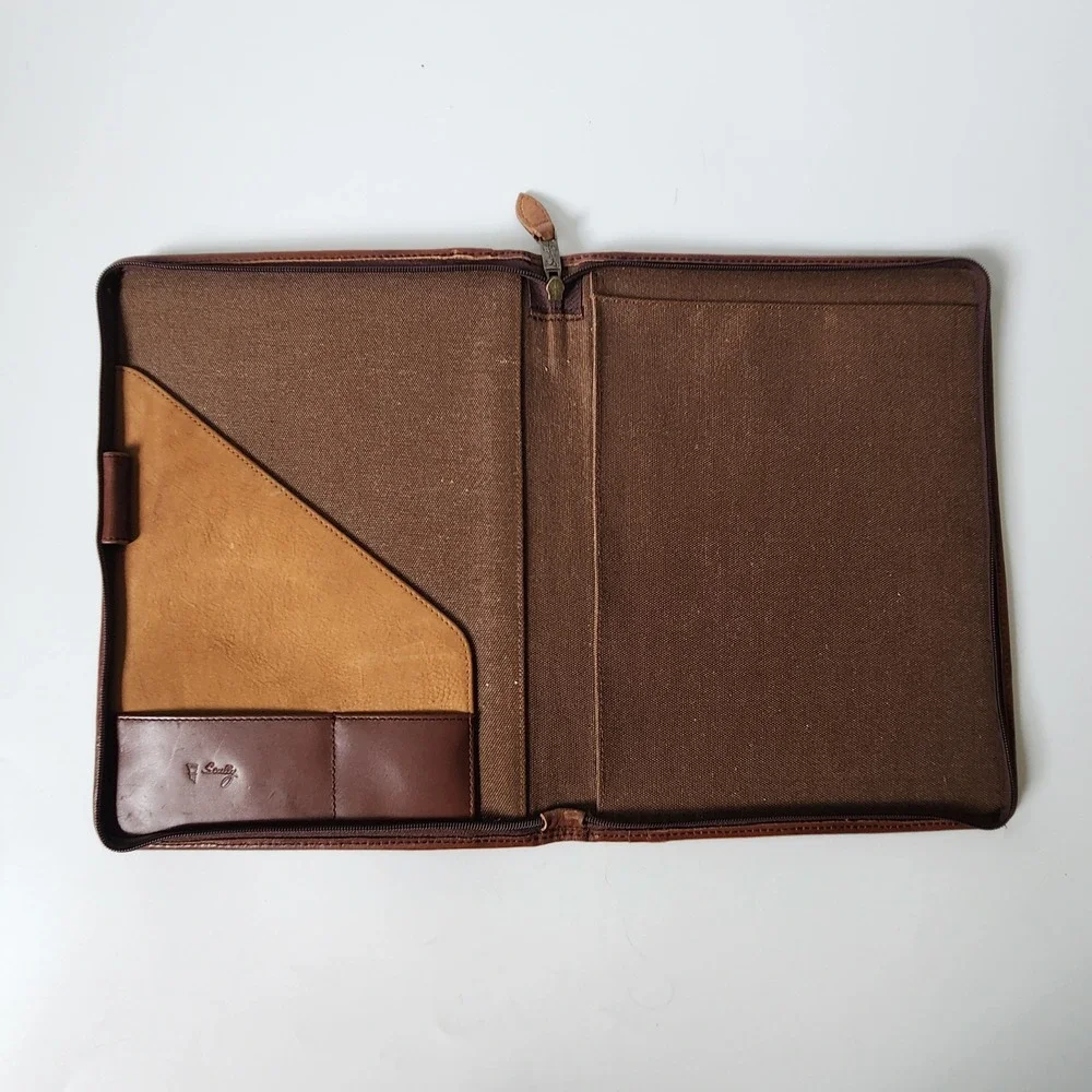 Scully Vintage Zip Around Italian Leather Padfolio Porfolio Brown Professional